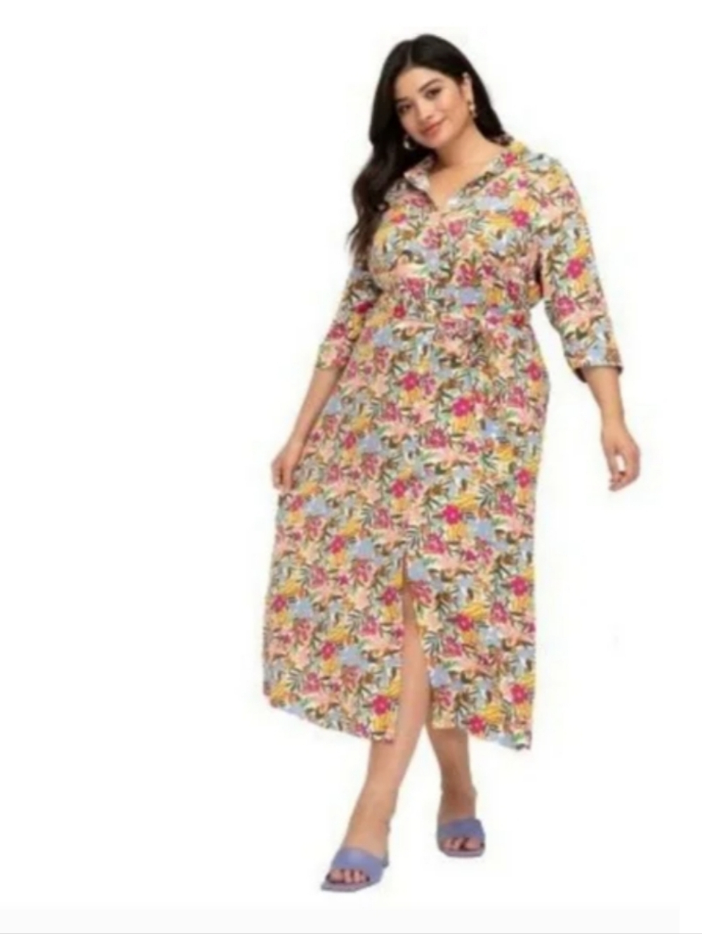 ELOQUII Floral Button Front Maxi Dress | 24